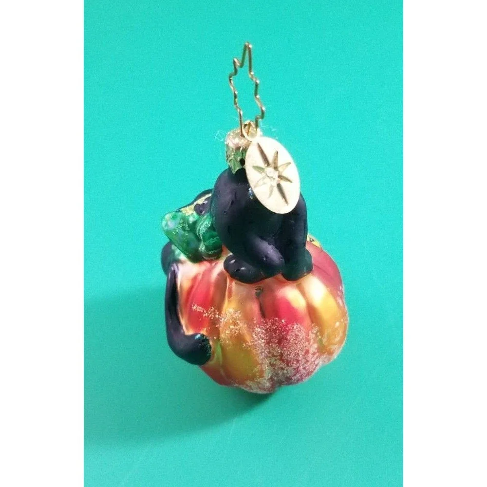 Christopher Radko Cat O’Lantern Halloween Ornament Black Cats pumpkin Gem.